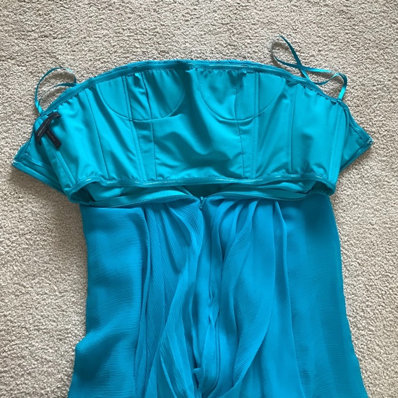 BCBGMAXAZRIA Strapless Silk Turquoise Dress Size 0 - Picture 4 of 8
